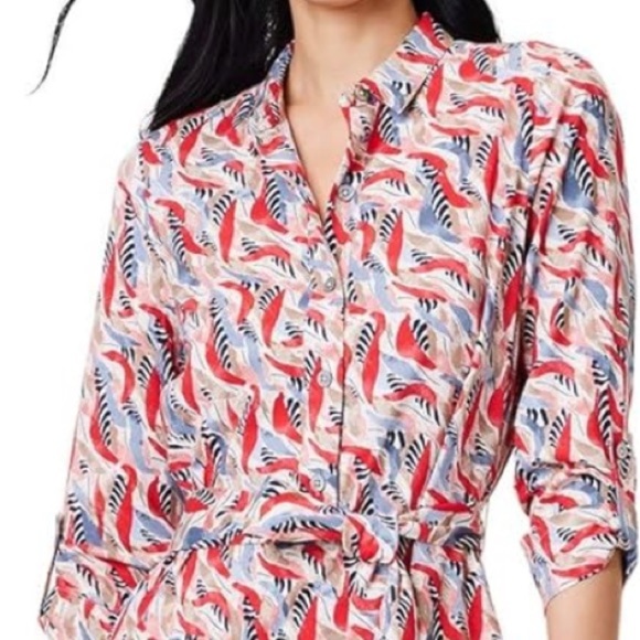 NIC + ZOE Coral Waves Live In Belted Shirt Dress Multicolor with Pockets XL NWT - Picture 7 of 14